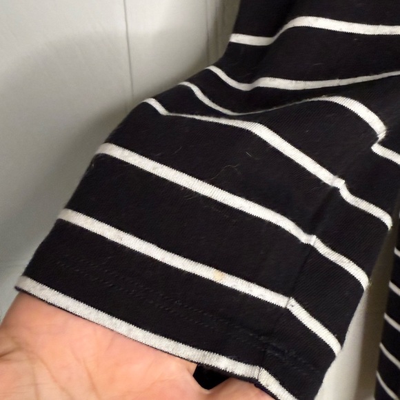 Talbots 100% Pima Cotton Black White Striped Long Puff Sleeve Crew Neck Top M - Picture 4 of 10